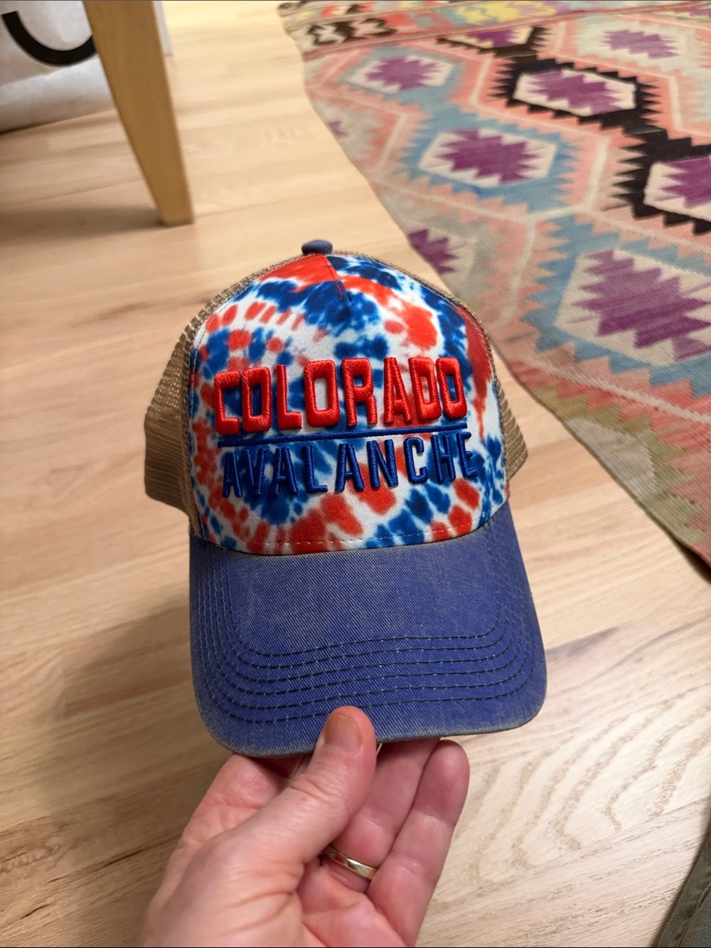Limited Edition Colorado Avalanche Tie-Dye Trucker Hat - Red/Blue/Tan